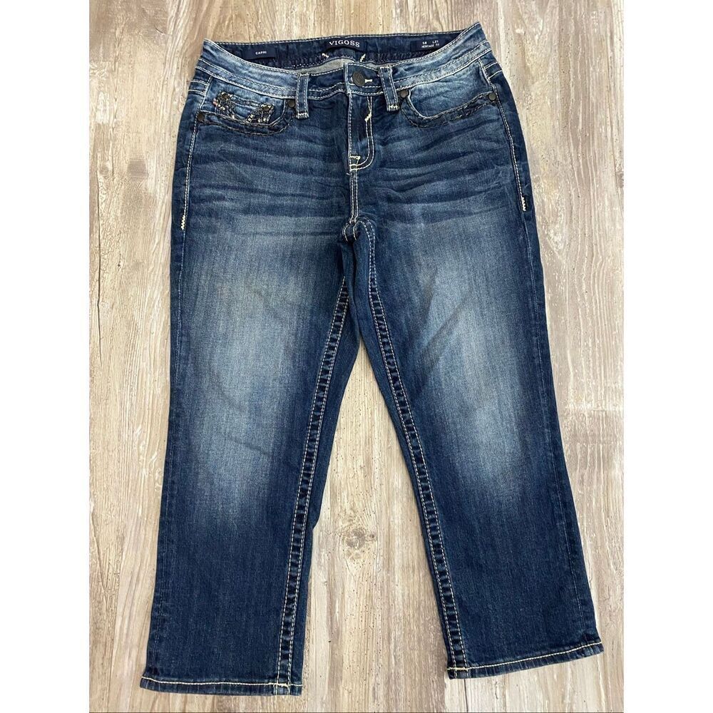 Vigoss Capri Jeans Mid Rise Heritage Fit Embroidered Studded Women’s Sz 8